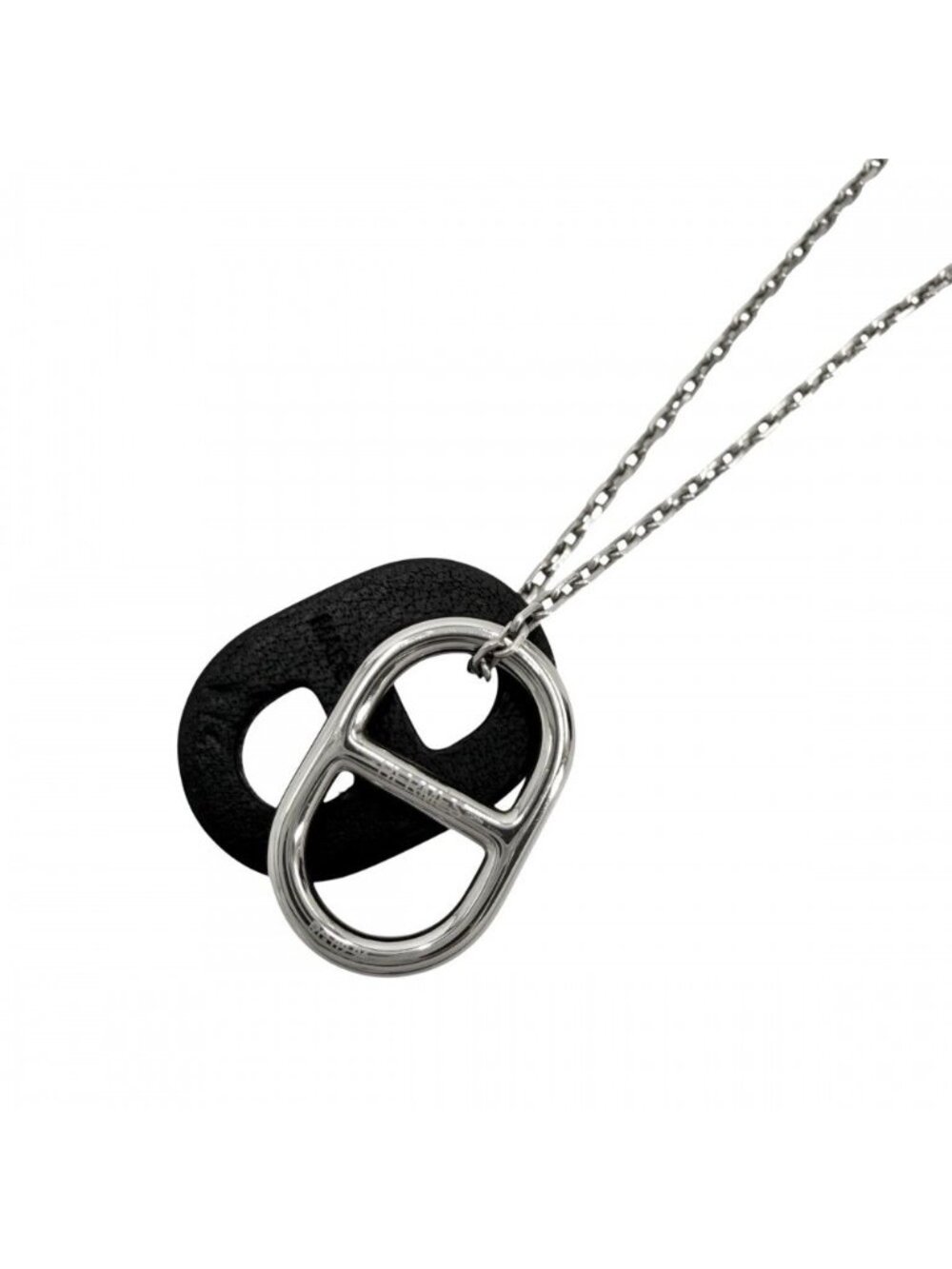 Hermes Necklace Star O'maillon Chaine D'ancre Pendant Leather Silver Black